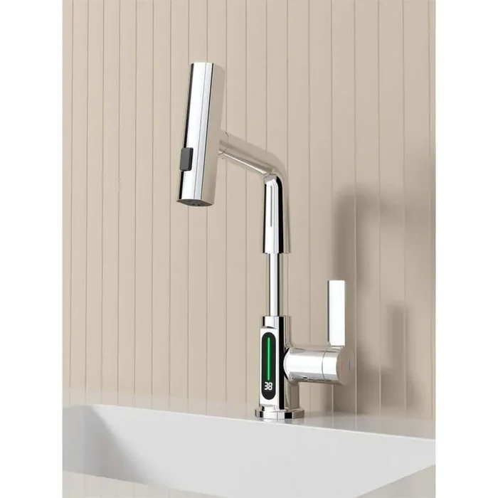 1-Piece 3-in-1 LED Temperature Bath Hardware Set Sink Faucet with Mounting Hardware in Chrome