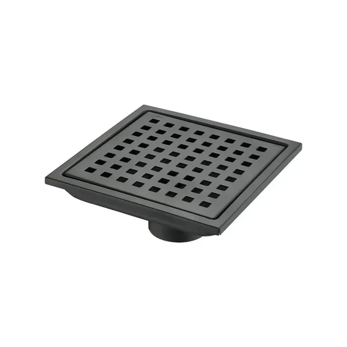 1-Piece 6 in. Square Shower Floor Drain Bath Hardware Set with Strainer Included Mounting Hardwarein in Matte Black