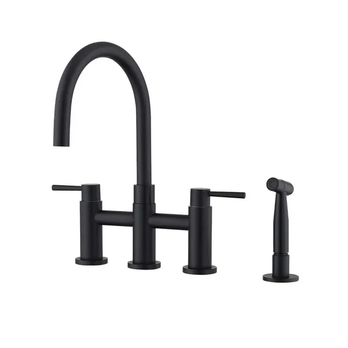 1-pieces Double Handle Bridge Kitchen Faucet Side Spray Bath Hardware Set with Mounting Hardware in Matte Black