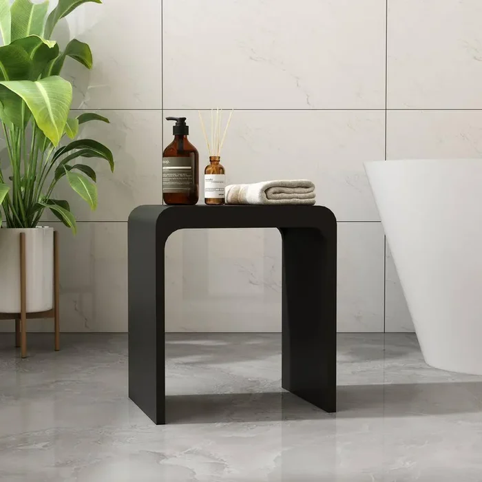 11.4 in. W Arc Solid Surface Artistic Shower Stool Free-standing Waterproof Vanity Seat in Matte Black