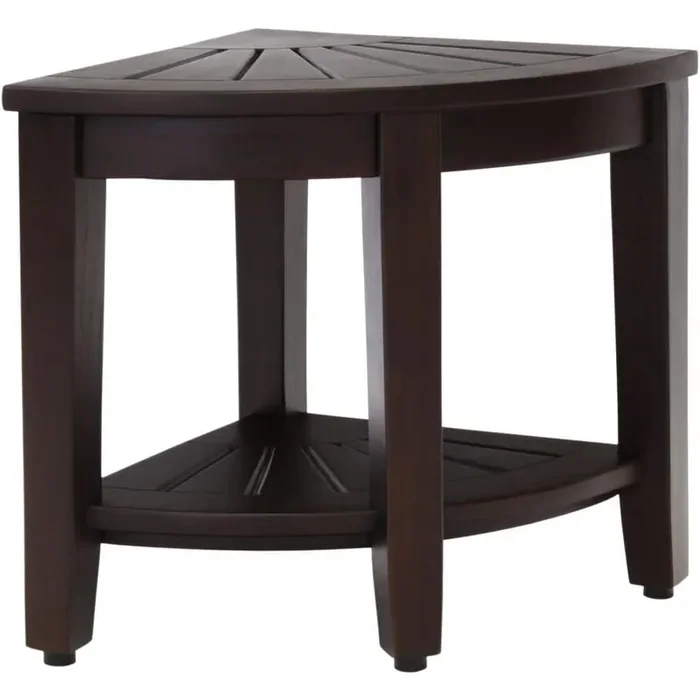 15.5 in. Kai Mocha-Shield Corner Teak Shower Bench with Shelf