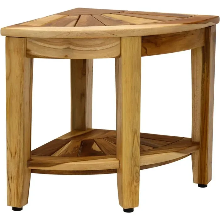 15.5 in x 15.5 in x 18 in Kai Clear-Shield Corner Teak Shower Bench with Shelf Walk In Shower Seat