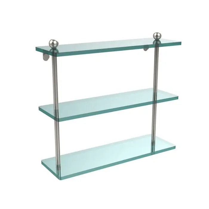16 in. L x 15 in. H x 5 in. W 3-Tier Clear Glass Bathroom Shelf in Polished Nickel