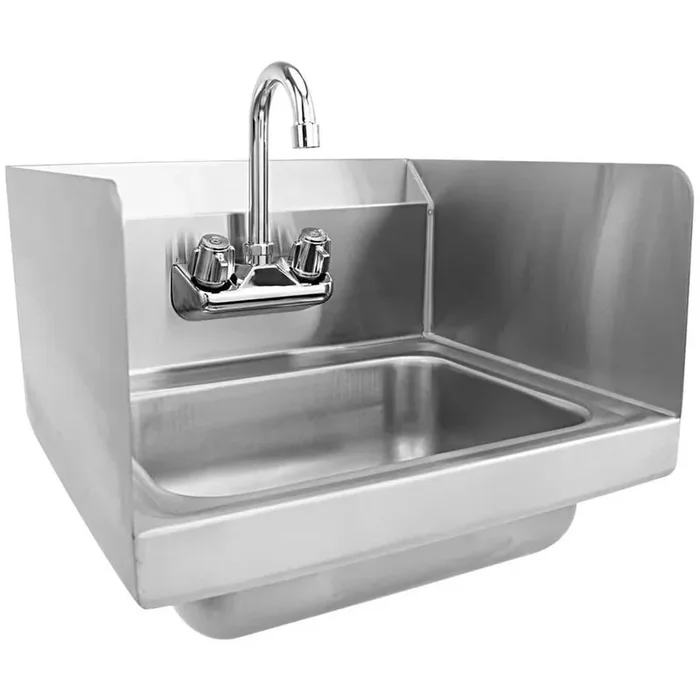 17 in. Wall Mount Stainless Steel 1-Compartment Commercial Hand Wash Sink with Built-In Backsplash and Faucet