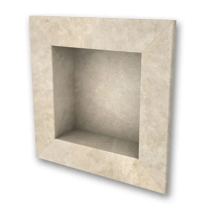17 in. x 17 in. Square Recessed Shampoo Caddy in Creme Travertine