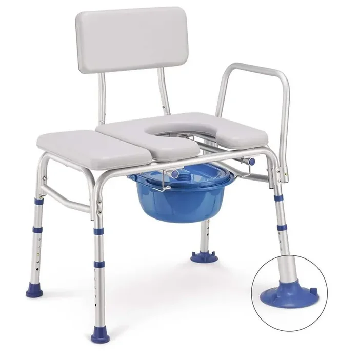 17 in. x 28 in. Adjustable Bedside Commode Toilet Seat with Arms and Backrest for Elderly Disabled in Gray