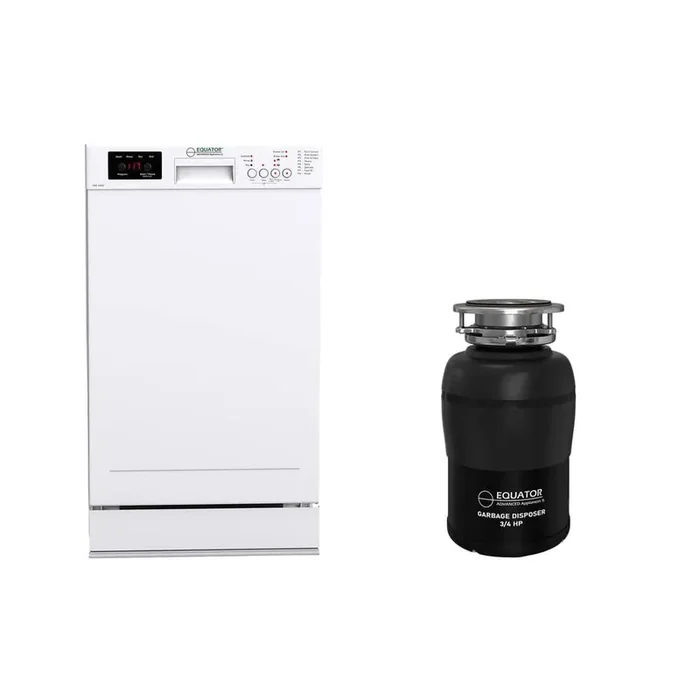 18 in. Standard Built-in Dishwasher with 10-place QUIET 110V E-Star ADA plus 3/4 HP Garbage Disposer in White