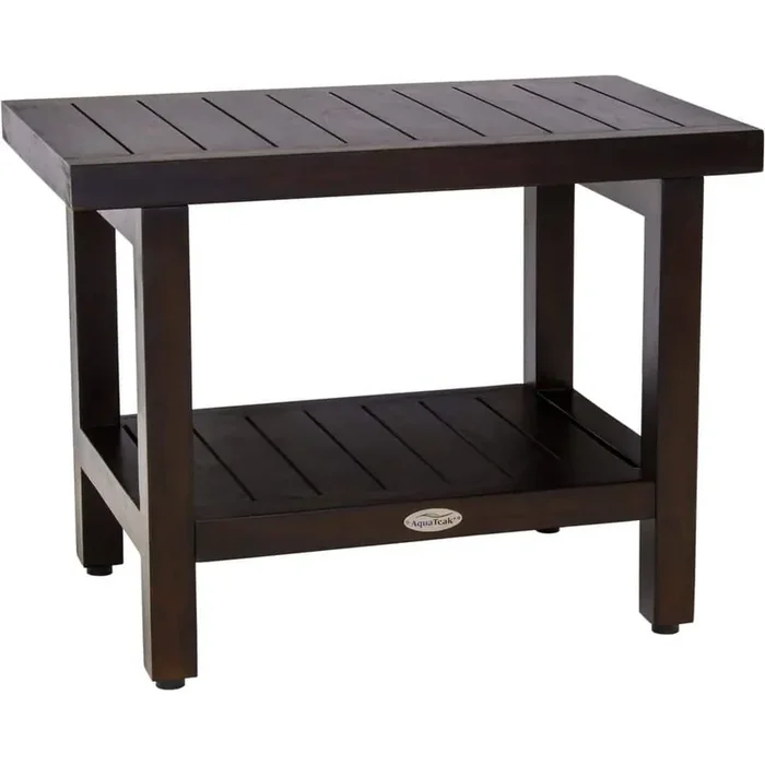 24 in. x 14 in. Spa Mocha-Shield Freestanding Teak Shower Bench with Shelf