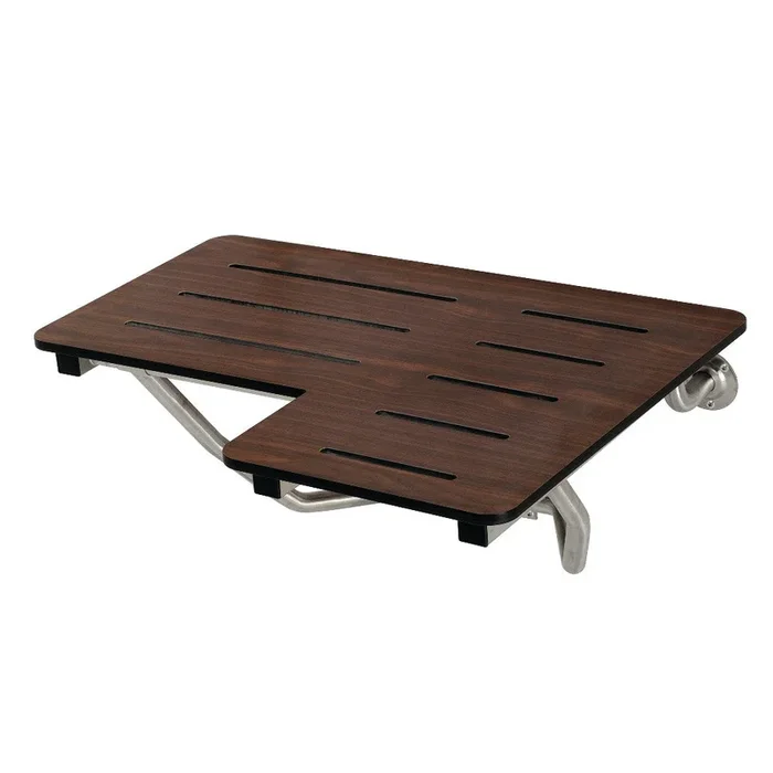 28″ x 21″ Wall Mount Fold Down Shower Seat in Dark Mahogany Wood Grain & Stainless