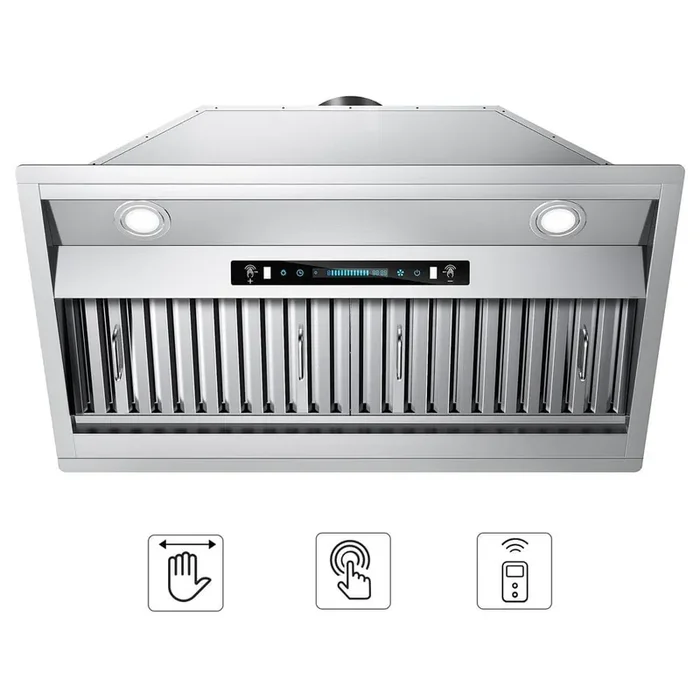 42 in. 400 CFM Convertible Insert Range Hood Stainless Steel with Baffle Filters, LED and Gesture Control