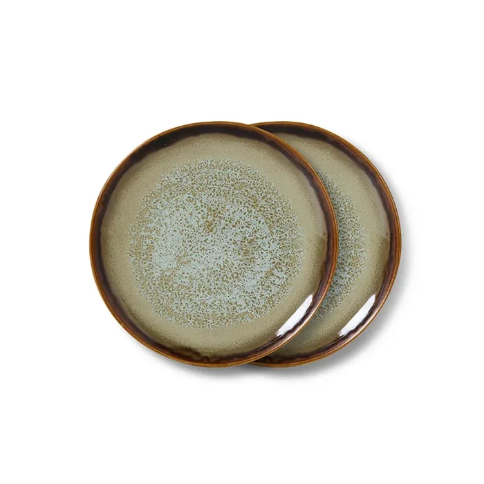 70s Ceramics Dessert Plates Contrast, Set of 2