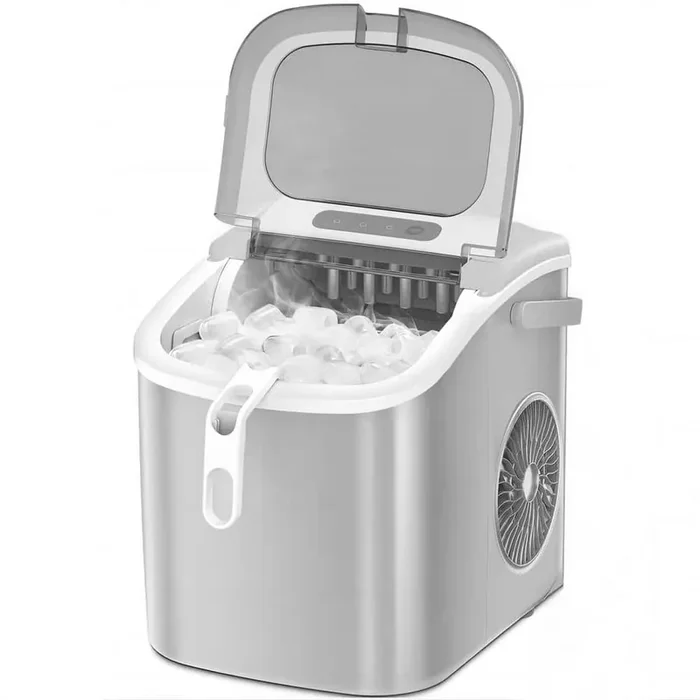 8.66 in. W 26 lbs./24H, 9-Pieces/6 Mins, Bullet Ice Portable Countertop Ice Maker in Grey with/Ice Scoop and Basket