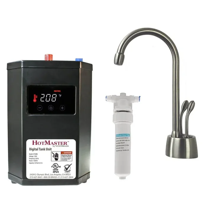 9-1/4 in. Develosah 2-Handle Hot and Cold Water Dispenser with Instant Hot Water Digital Tank in Satin Nickel