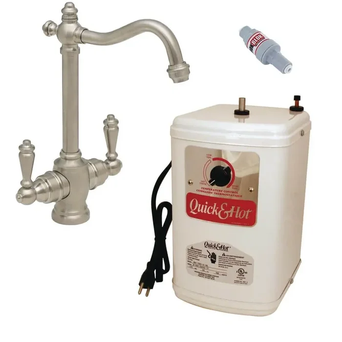 9 in. Victorian 2-Handle Hot and Cold Water Dispenser Faucet with Instant Heating Tank System, Satin Nickel