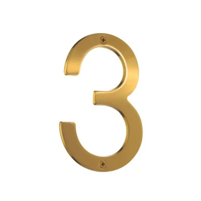 Address Number Villa for House Number 3 Brushed Brass 4-3/4 Inch