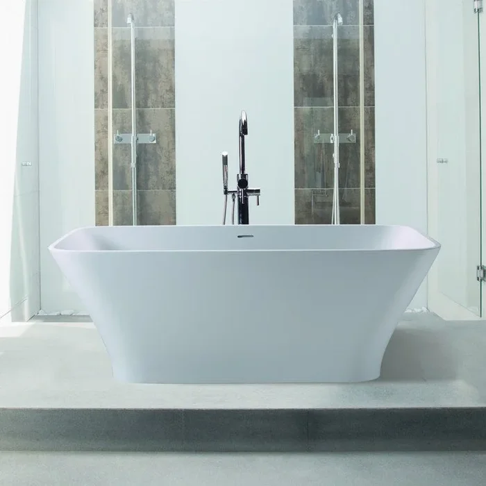 Air Tub Addison 66 x 35 Inch Freestanding/Undermount Center White Matte Rectangle Sculpture Stone 110 Gallons 22 Inch