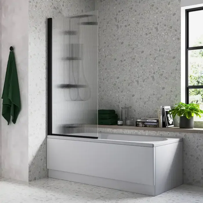 Ajax 1500mm Matt Black Single Fluted Straight Bath Screen