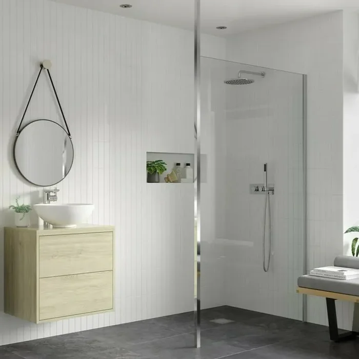 Ajax Reni 8mm Clear Glass 1000mm Wetroom Panel with Floor To Ceiling Pole in Chrome