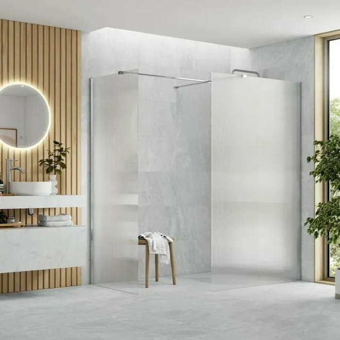 Ajax Reni 8mm Fluted Glass 900mm Wetroom Panel in Chrome