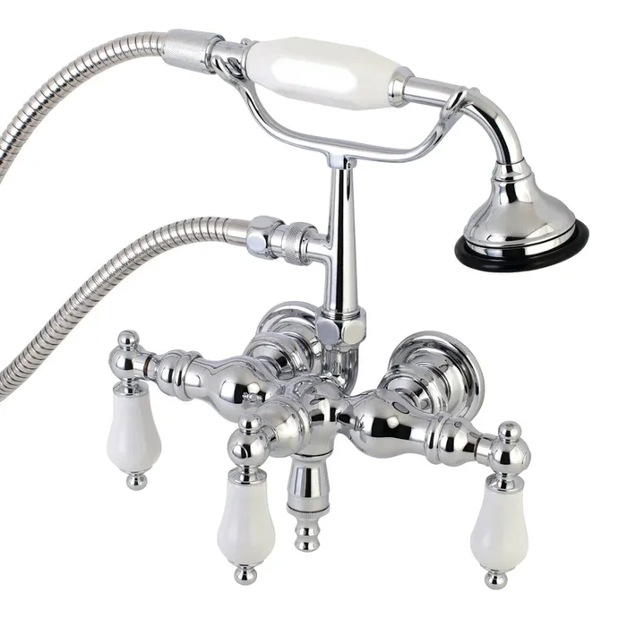 Aqua Vintage AE24T1 Three-Handle 2-Hole Tub Wall Mount Clawfoot Tub Faucet with Hand Shower, Polished Chrome