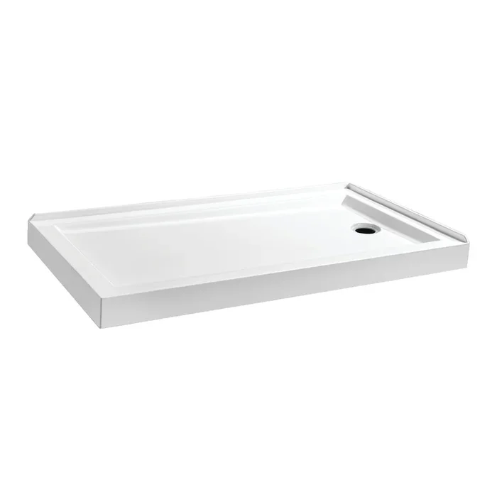 Aruba VTSB60324R 60-Inch x 32-Inch Acrylic Double Threshold Shower Base with Right Drain, Glossy White