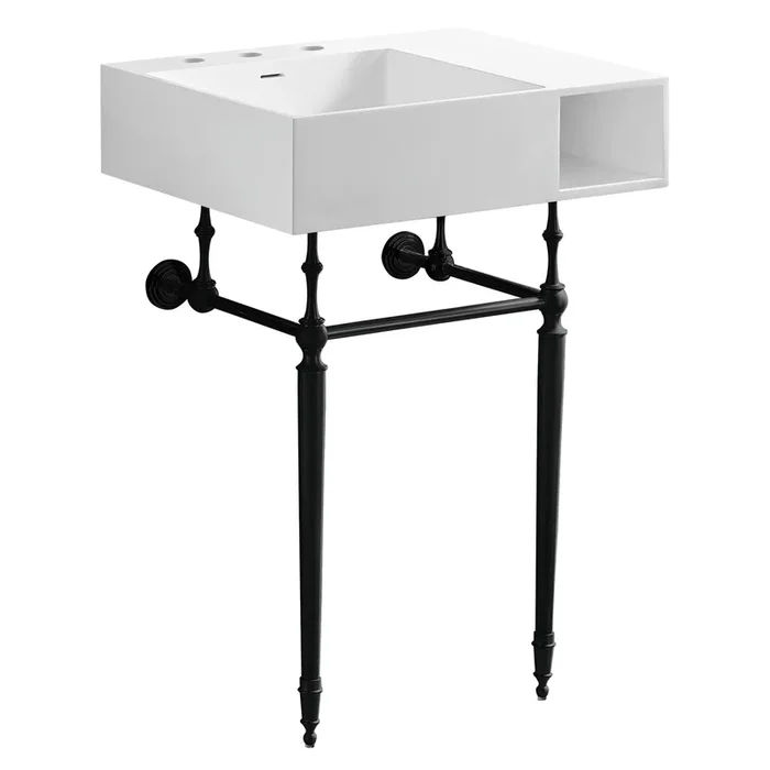 Aurelius KVPB3248SQA0 24-Inch Solid Surface Console Sink with Brass Legs (8-Inch, 3-Hole), Matte White/Matte Black