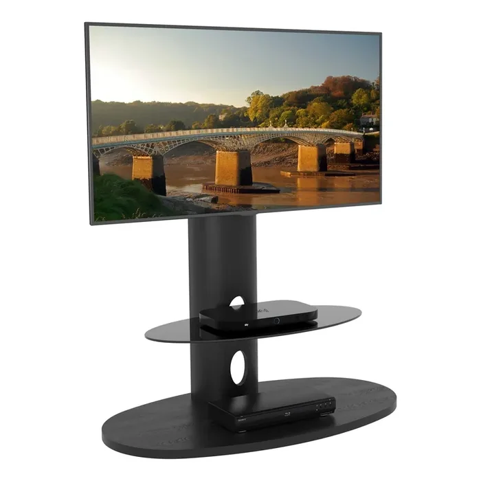 AVF Affinity Chepstow 93cm Oval Pedestal Black TV Stand, for TVs 32 – 65″