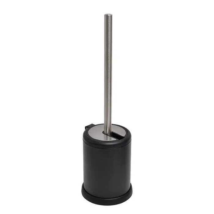 Bath Toilet Bowl Brush Holder with Folding Lid Mat Black
