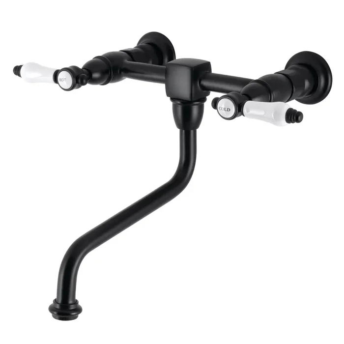 Bel-Air KS1210BPL Double-Handle 2-Hole Wall Mount Bathroom Faucet, Matte Black