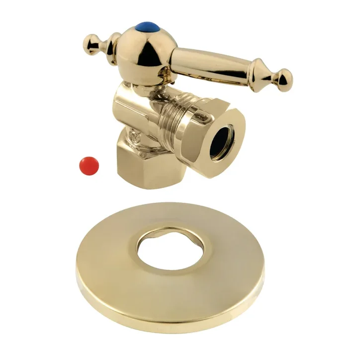 CC44102TLK 1/2-Inch FIP x 1/2-Inch or 7/16-Inch Slip Joint Quarter-Turn Angle Shut-Off Valve with Flange, Polished Brass