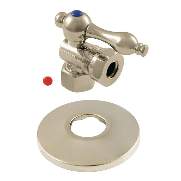 CC44108K 1/2-Inch FIP x 1/2-Inch or 7/16-Inch Slip Joint Quarter-Turn Angle Shut-Off Valve with Flange, Brushed Nickel