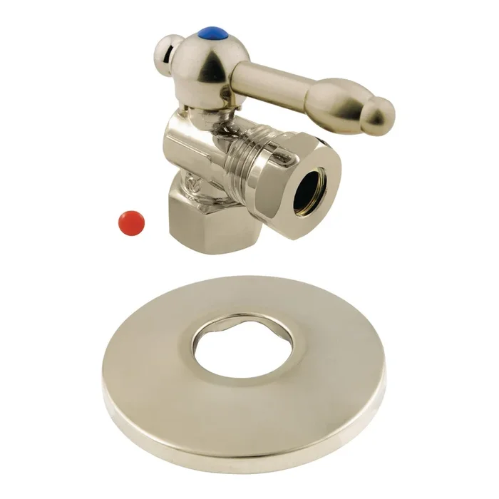 CC44108KLK 1/2-Inch FIP x 1/2-Inch or 7/16-Inch Slip Joint Quarter-Turn Angle Shut-Off Valve with Flange, Brushed Nickel