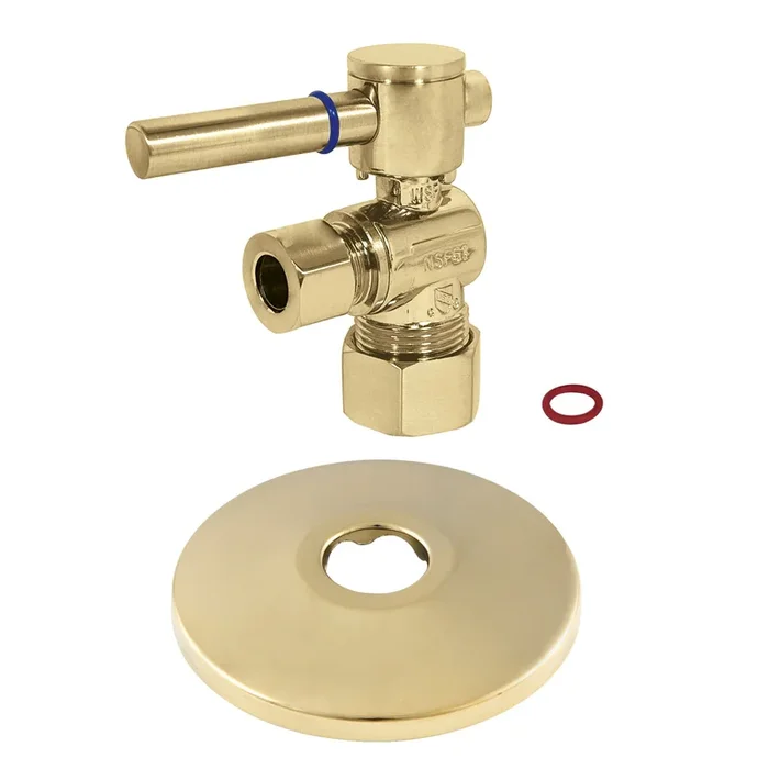 CC53302DLK 5/8-Inch O.D. Comp x 3/8-Inch O.D. Comp Quarter-Turn Angle Shut-Off Valve with Flange, Polished Brass