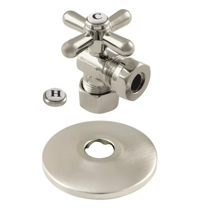 CC54308XK 5/8-Inch O.D. Comp x 1/2-Inch or 7/16-Inch Slip Joint Quarter-Turn Angle Shut-Off Valve with Flange, Brushed Nickel