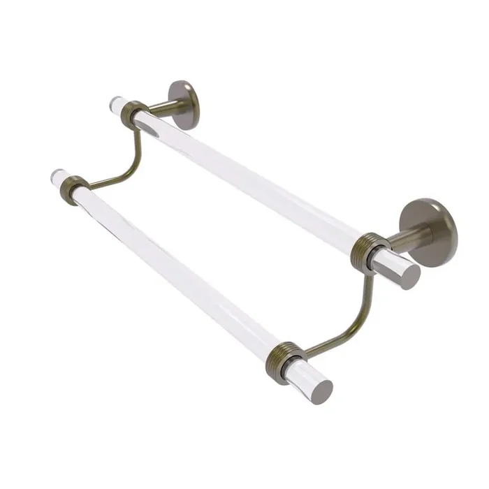 Clearview 24 in. Wall Mounted Double Towel Bar with Groovy Accents in Antique Brass