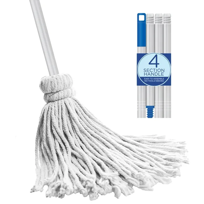 Cotton Deck Mop – 12 oz. w/ Polished Aluminum 48″ 4-Piece Threaded Handle