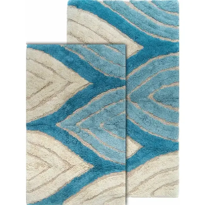 Davenport 21 in. x 34 in. and 24 in. x 40 in. 2-Piece Bath Rug Set in Aquamarine