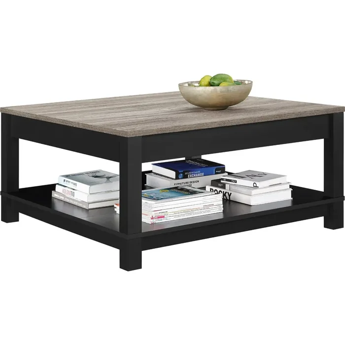 Dorel Home Carver Range Coffee Table in Weathered Oak and Black