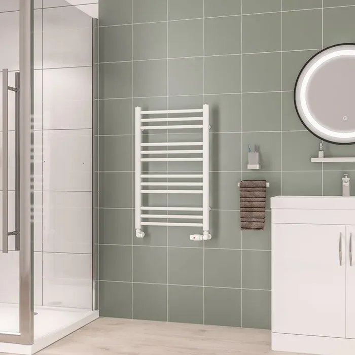 Eastbrook Corinium Round Straight Heated Towel Rail – Gloss White