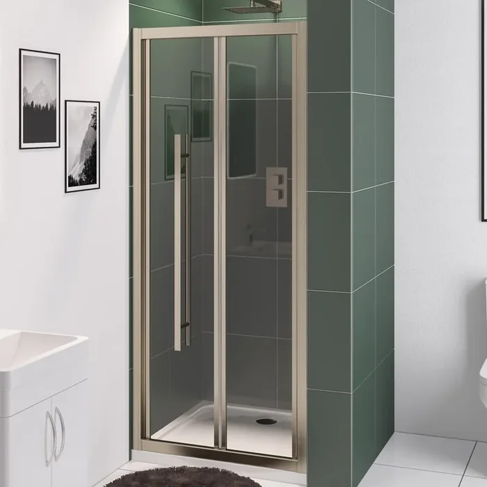 Eastbrook Vantage Easy Clean Bifold Shower Door With Side Panel – 6mm Glass – Brushed Brass