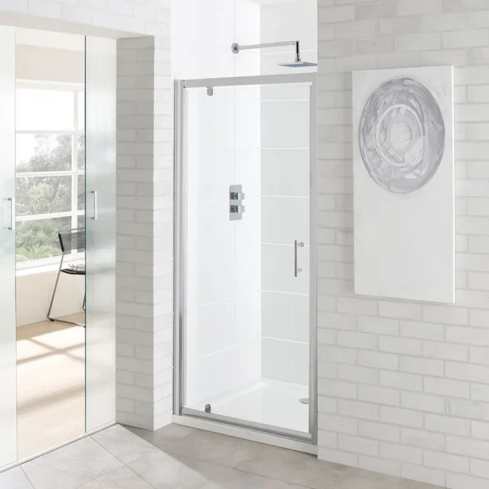 Eastbrook Vantage Pivot Shower Door With Side Panel – 6mm Glass – Chrome