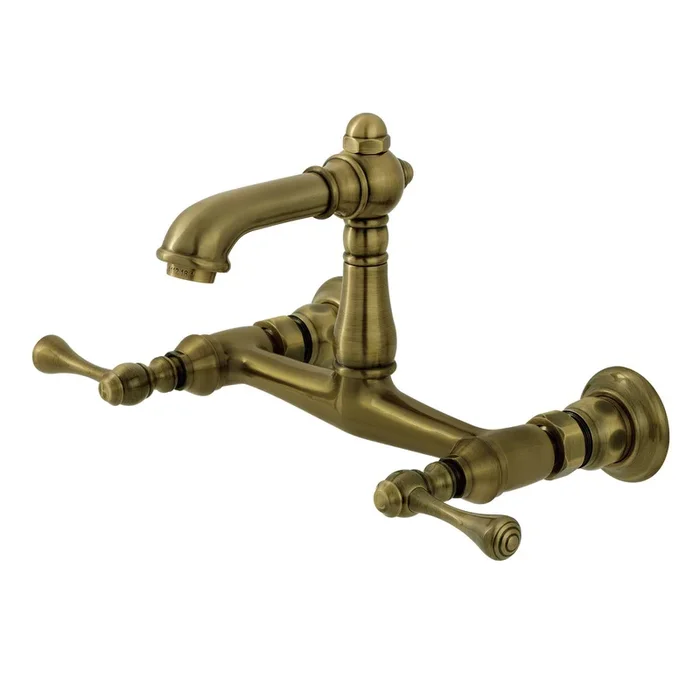 English Country KS7253BL Double-Handle 2-Hole Wall Mount Bathroom Faucet, Antique Brass