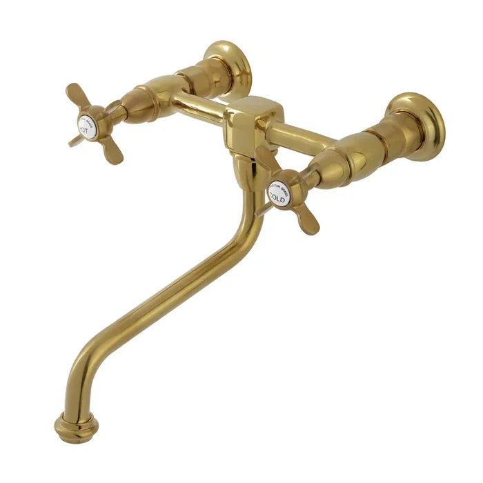 Essex KS1217BEX Double-Handle 2-Hole Wall Mount Bathroom Faucet, Brushed Brass