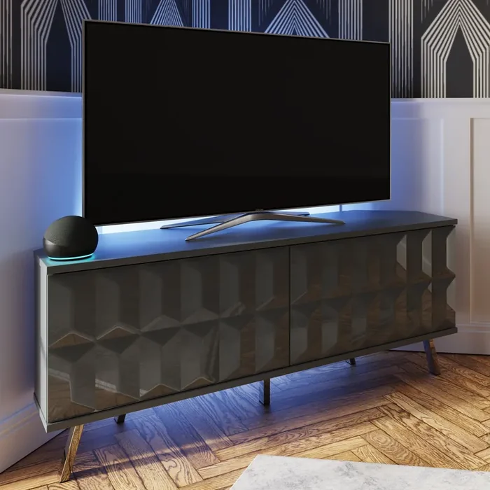 Frank Olsen Elevate Grey Corner TV Cabinet with mood lighting & Intelligent eye