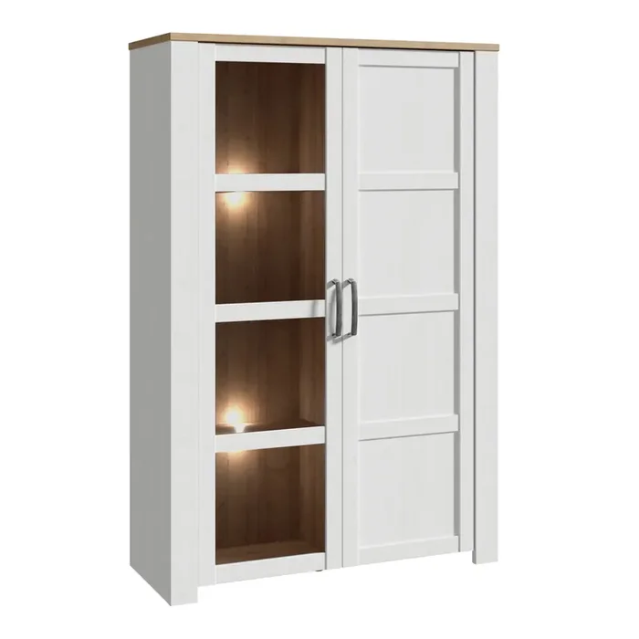 Furniture To Go Bohol Display Cabinet inc. 2x LED Lights in Riviera Oak/White