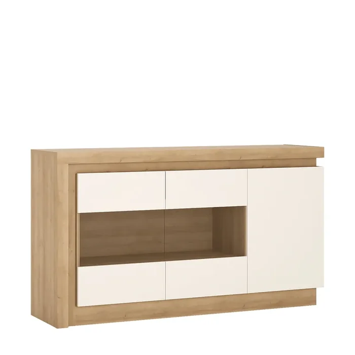 Furniture To Go Lyon 3 Door Glazed Sideboard in Riviera Oak/White High Gloss