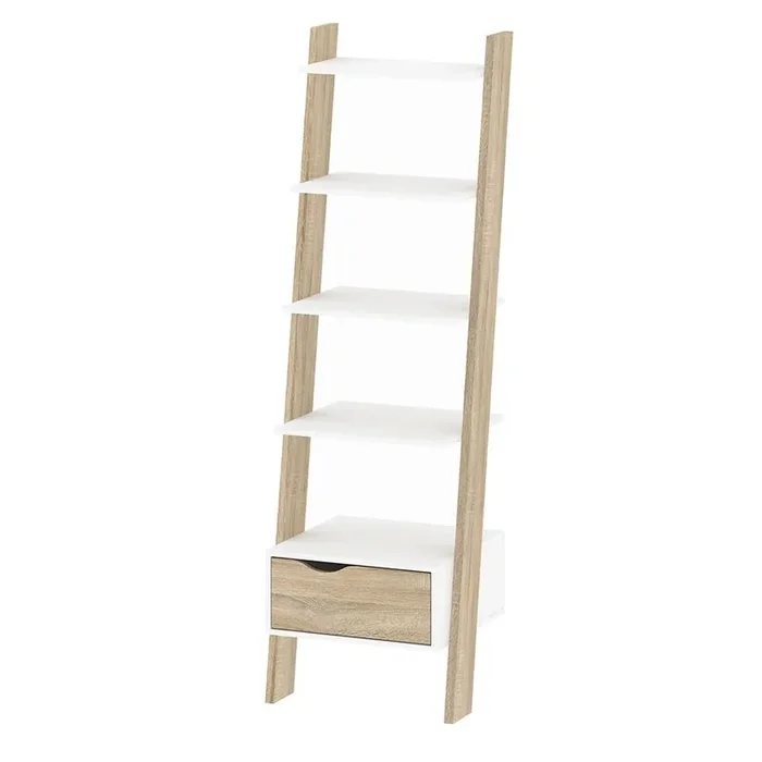 Furniture To Go Oslo Leaning Bookcase in White and Oak (7047538549AK)