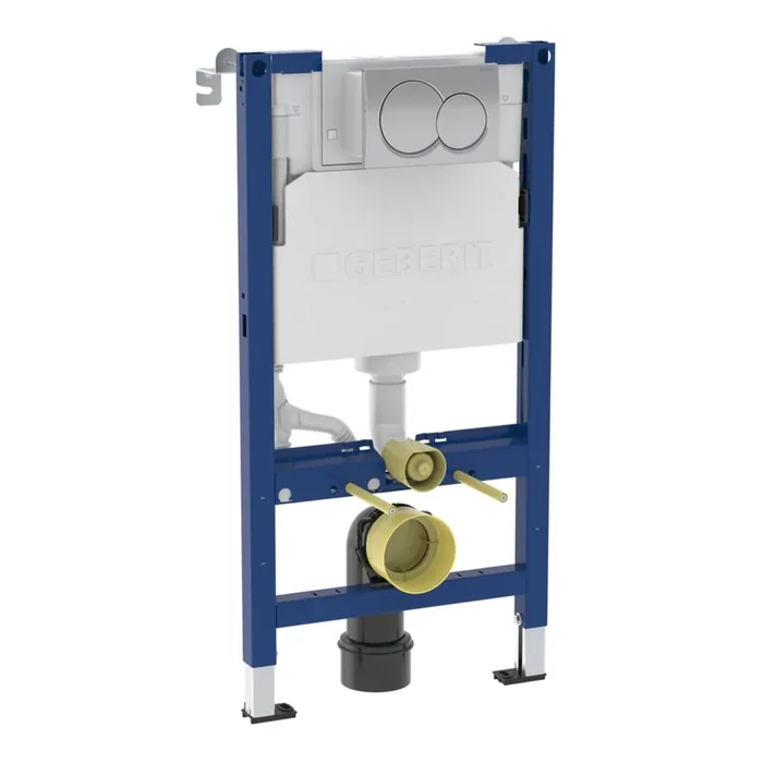 Geberit Alpha Wall-Hung Toilet Frame & Concealed Cistern With Chrome Round Fush Plate – 980mm High