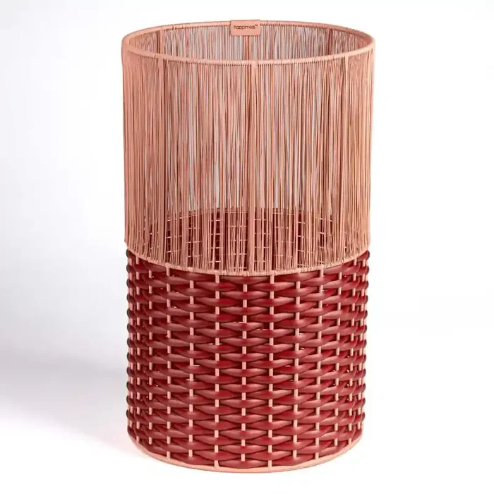 Harper Modern 4.13 Gal. 2-Tone Faux Wicker Cylinder Waste Basket, Pink/Red