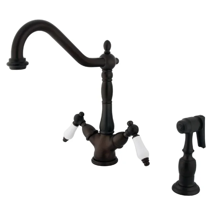 Heritage KS1235PLBS Two-Handle 2-or-4 Hole Kitchen Faucet with Brass Sprayer, Oil Rubbed Bronze